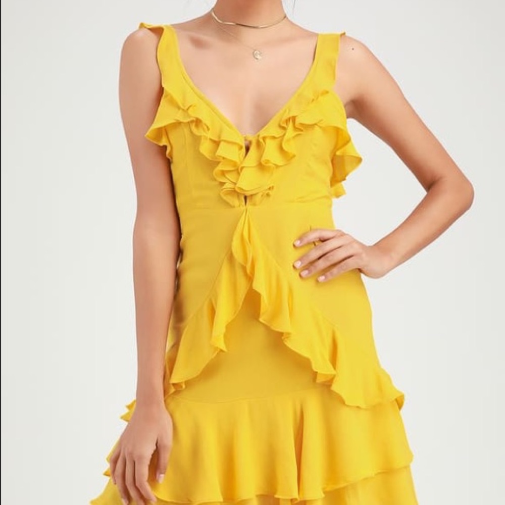 Lulu’s Carmela Yellow Ruffled Mini Dress
